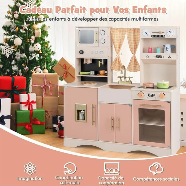 Enfant 3 Ans+ 16 Accessoires avec Horloges Cafetière Tableau Météo Machine à Glaçons Blanc/Rose