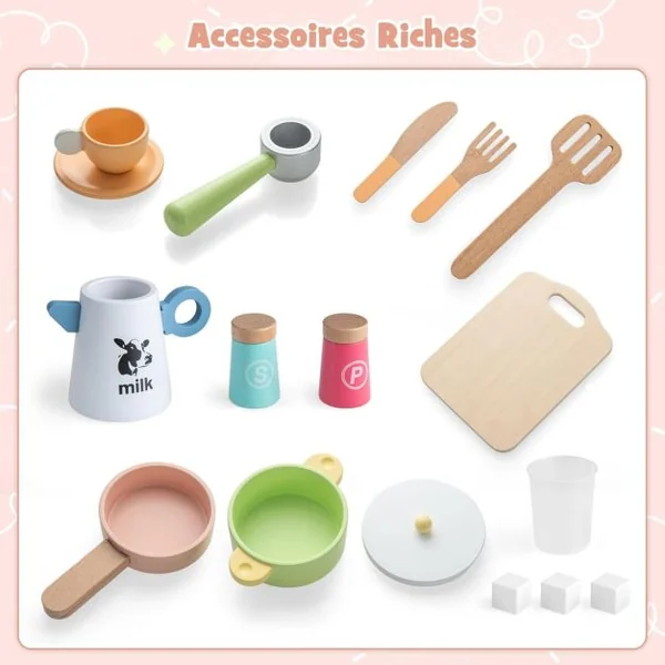 Enfant 3 Ans+ 16 Accessoires avec Horloges Cafetière Tableau Météo Machine à Glaçons Blanc/Rose