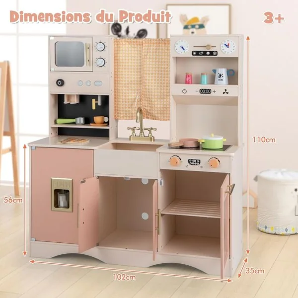 Enfant 3 Ans+ 16 Accessoires avec Horloges Cafetière Tableau Météo Machine à Glaçons Blanc/Rose