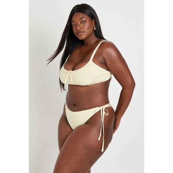Ensemble Bikini Grande Taille À Carreaux Vichy Haut À Encolure Arrondie Et Bas À Nouer Sur Les Côtés