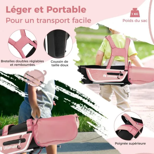 Ensemble Complet de Clubs de Golf Junior pour Enfants gés de 5 à 7 Ans Fairway #3 Fers #7 et #S et Putter Sac Trépied avec Capuche Anti-pluie Vert
