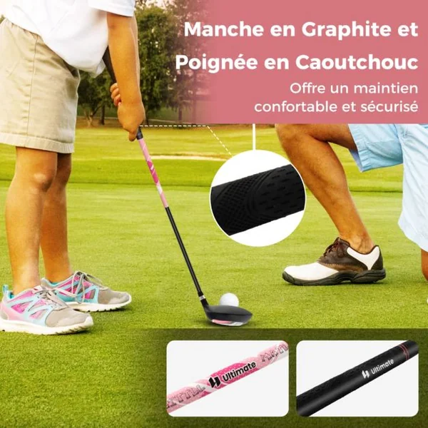 Ensemble Complet de Clubs de Golf Junior pour Enfants gés de 5 à 7 Ans Fairway #3 Fers #7 et #S et Putter Sac Trépied avec Capuche Anti-pluie Vert