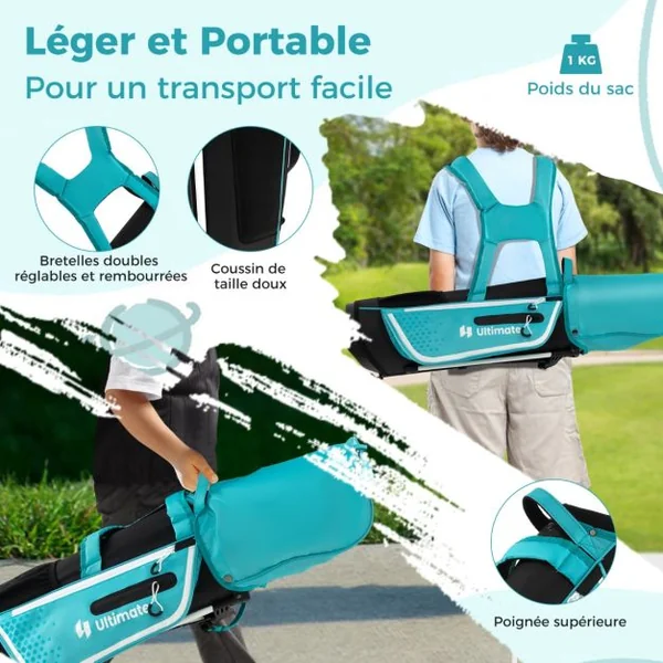 Ensemble Complet de Clubs de Golf Junior pour Enfants gés de 8 à 10 Ans Driver N°1 Fers #7 et #S et Putter Sac Trépied avec Capuche Anti-pluie Vert