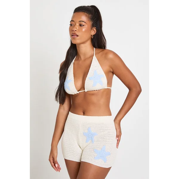 Ensemble Coordonné Bikini Et Micro Short En Crochet Avec Appliqués Étoiles De Mer
