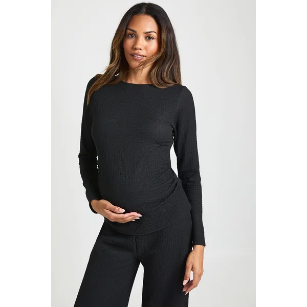 Ensemble Coordonné Maternité Top Texturé Manches Longues & Pantalon Large Taille Élastique