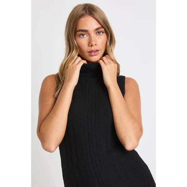 Ensemble Coordonné Synthétiquell Long Sans Manches Col Roulé Et Pantalon Large En Maille Douce