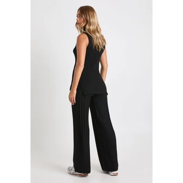 Ensemble Coordonné Synthétiquell Long Sans Manches Col Roulé Et Pantalon Large En Maille Douce