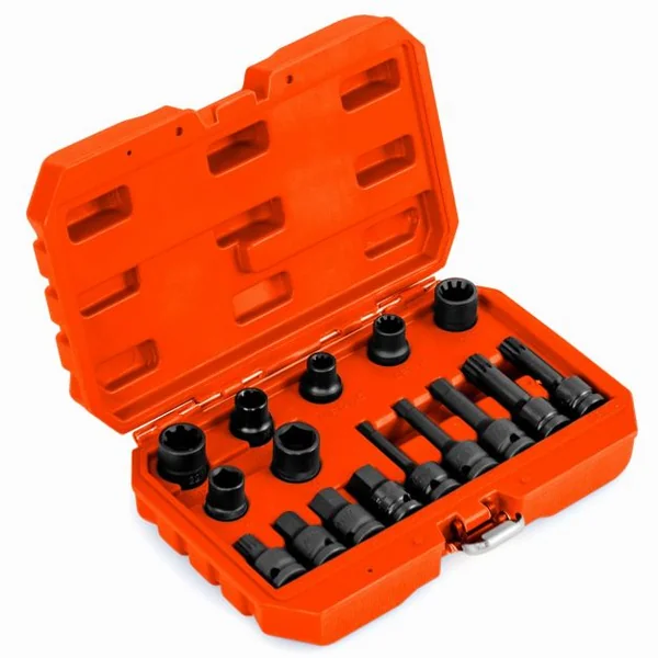 Ensemble de 16 Douilles pour Étriers de Frein à Percussion Jeu d'Outils de Réglage de Frein à Cliquet 1/2” Compatible 28 x 7 x 18 cm Bleu/Orange