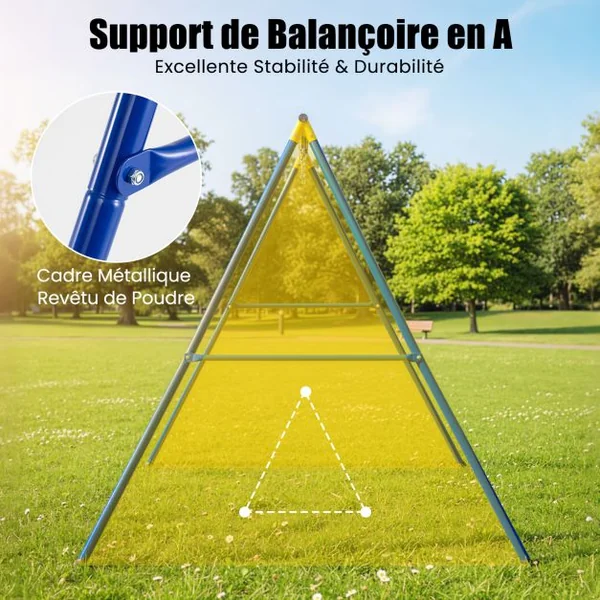 Ensemble de 2 Balançoires et Support en Métal en Forme A Stable Charge 150 kg pour Enfants 3 Ans+