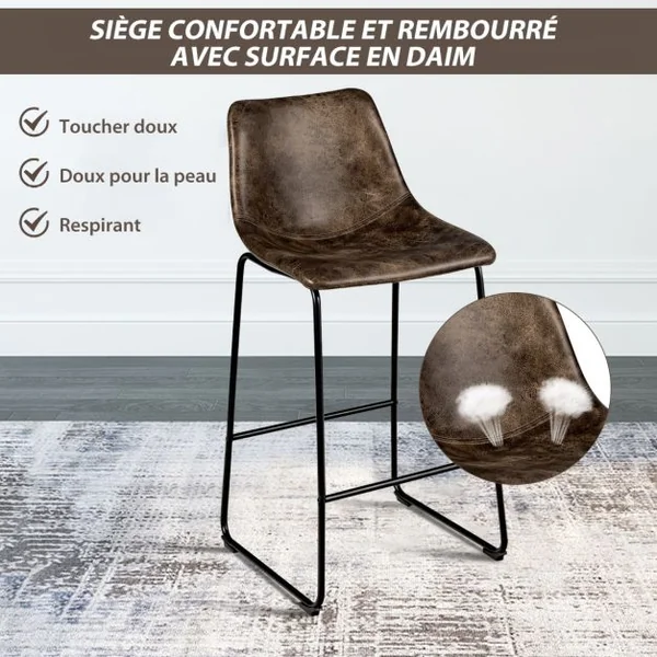 Ensemble de 2 Chaises de Bar à Hauteur de Comptoir Chaises de Bar Vintage en Faux Suède Pieds et Repose-pieds en Métal Rembourrées Doré