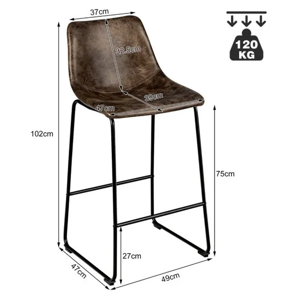 Ensemble de 2 Chaises de Bar à Hauteur de Comptoir Chaises de Bar Vintage en Faux Suède Pieds et Repose-pieds en Métal Rembourrées Doré