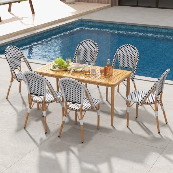 Ensemble de 2 Chaises de Bistrot Françaises Chaises de Salle à Manger sans Accoudoirs en Rotin Tressé à La Main pour Extérieur Blanc