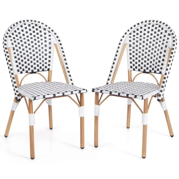 Ensemble de 2 Chaises de Bistrot Françaises Chaises de Salle à Manger sans Accoudoirs en Rotin Tressé à La Main pour Extérieur Blanc