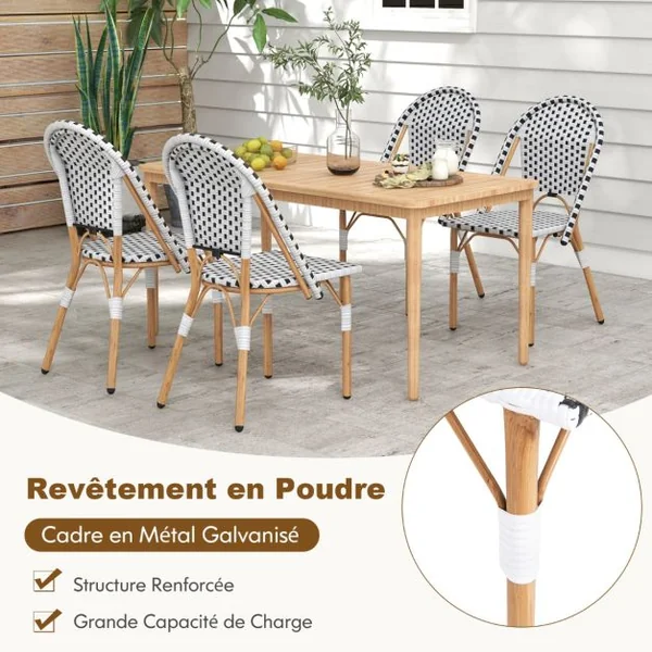 Ensemble de 2 Chaises de Bistrot Françaises Chaises de Salle à Manger sans Accoudoirs en Rotin Tressé à La Main pour Extérieur Blanc