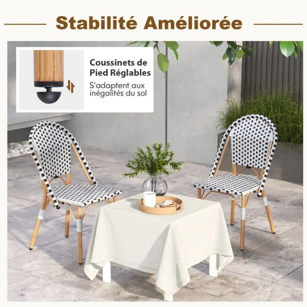 Ensemble de 2 Chaises de Bistrot Françaises Chaises de Salle à Manger sans Accoudoirs en Rotin Tressé à La Main pour Extérieur Blanc
