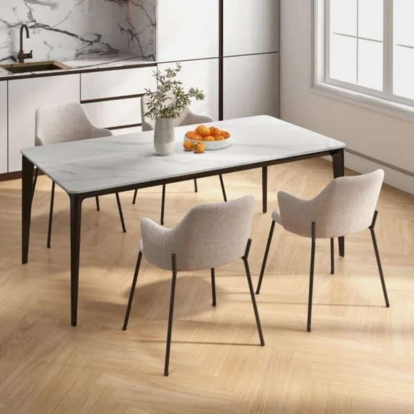 Ensemble de 2 Chaises de Salle à Manger avec Dossier Courbé Siège Large & Accoudoirs pour Salon Cuisine Chambre Beige