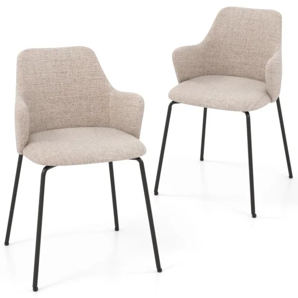 Ensemble de 2 Chaises de Salle à Manger avec Dossier Courbé Siège Large & Accoudoirs pour Salon Cuisine Chambre Beige