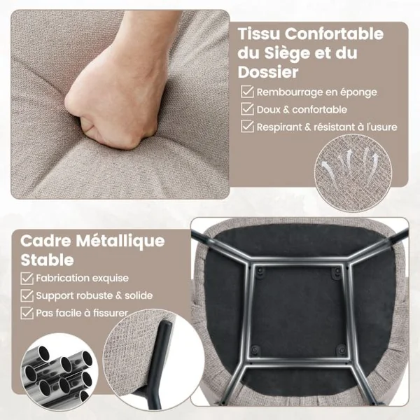 Ensemble de 2 Chaises de Salle à Manger avec Dossier Courbé Siège Large & Accoudoirs pour Salon Cuisine Chambre Beige