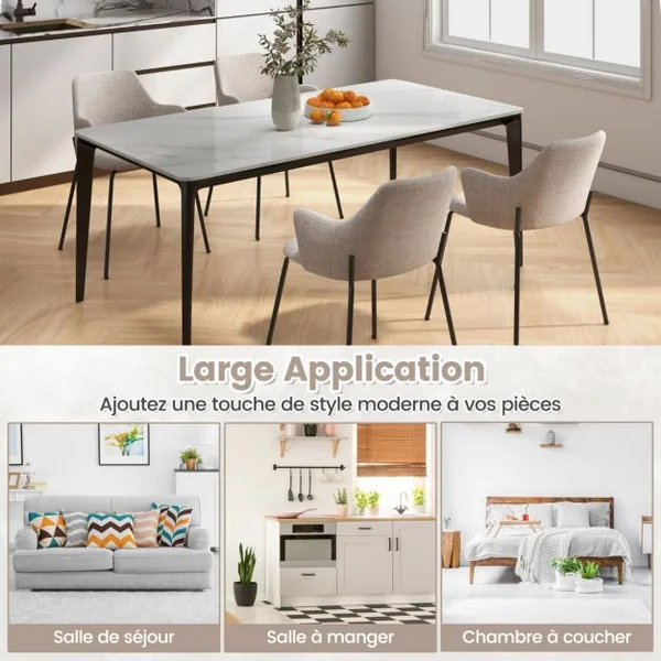Ensemble de 2 Chaises de Salle à Manger avec Dossier Courbé Siège Large & Accoudoirs pour Salon Cuisine Chambre Beige