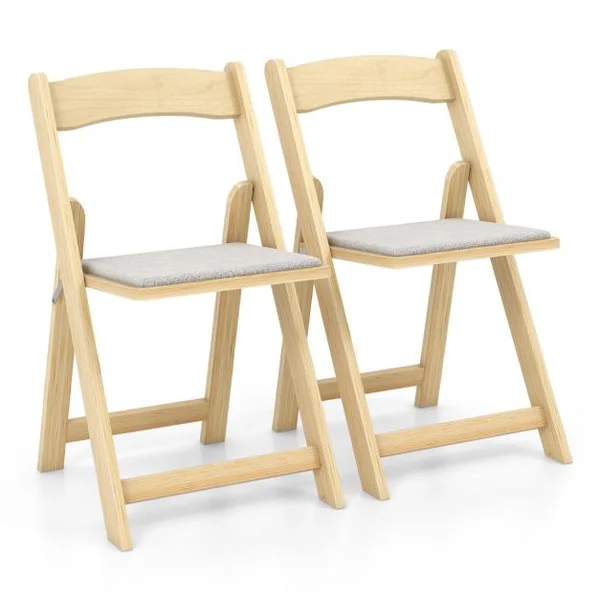 Ensemble de 2 Chaises de Salle à Manger Chaise de Cuisine Pliable avec Pieds en Bois d'Hévéa et Siège Rembourré Naturel