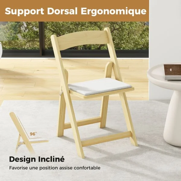Ensemble de 2 Chaises de Salle à Manger Chaise de Cuisine Pliable avec Pieds en Bois d'Hévéa et Siège Rembourré Naturel