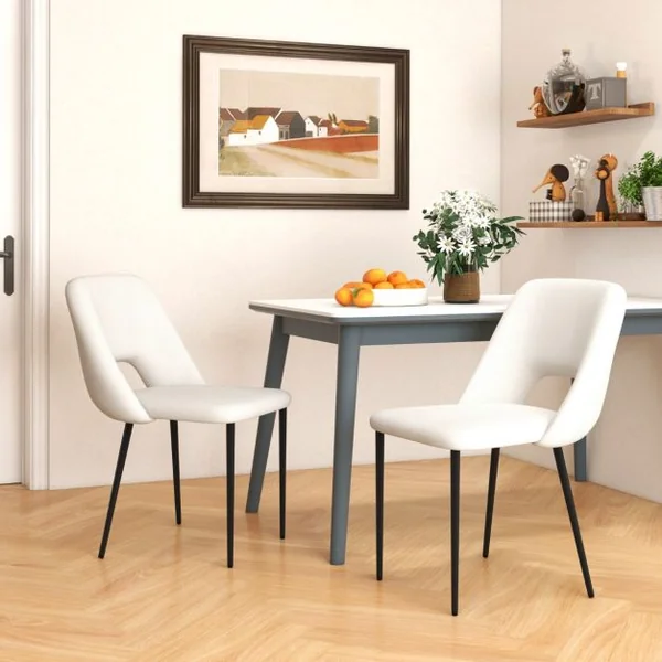 Ensemble de 2 Chaises de Salle à Manger Chaise Rembourrée Moderne avec Dossier Creux Pieds en Métal Blanc