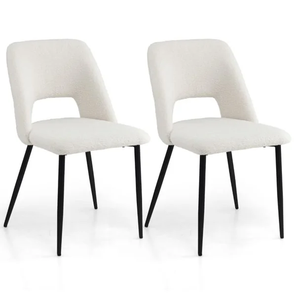 Ensemble de 2 Chaises de Salle à Manger Chaise Rembourrée Moderne avec Dossier Creux Pieds en Métal Blanc