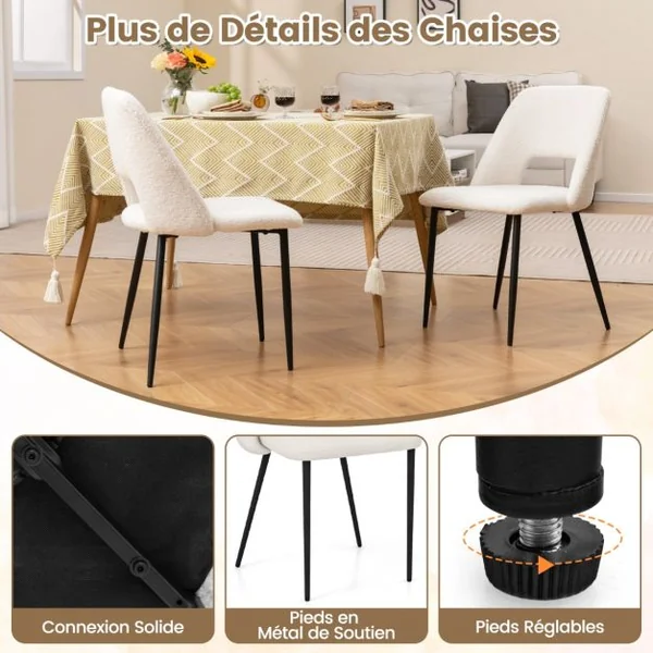 Ensemble de 2 Chaises de Salle à Manger Chaise Rembourrée Moderne avec Dossier Creux Pieds en Métal Blanc