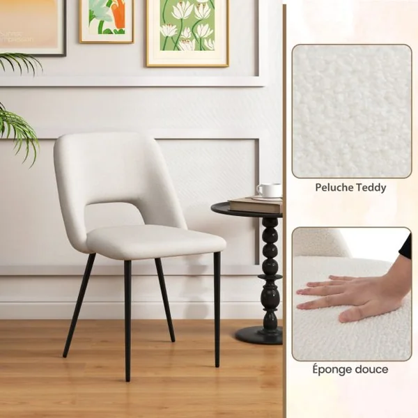 Ensemble de 2 Chaises de Salle à Manger Chaise Rembourrée Moderne avec Dossier Creux Pieds en Métal Blanc
