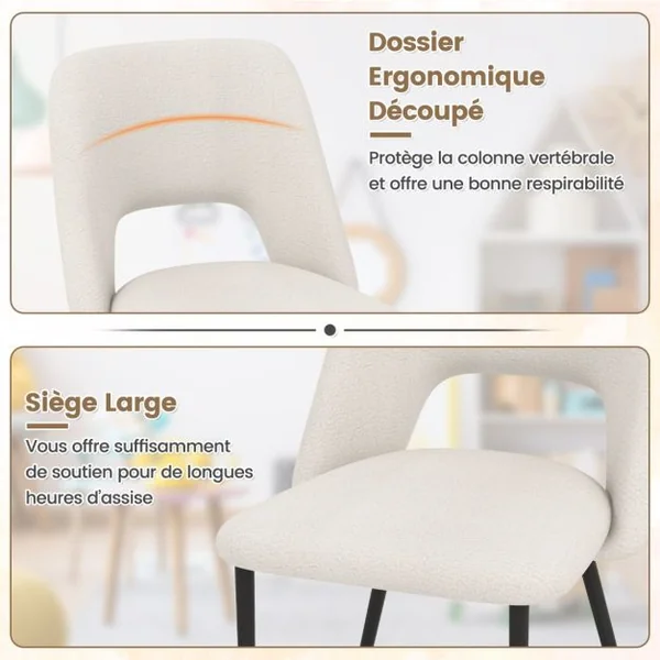 Ensemble de 2 Chaises de Salle à Manger Chaise Rembourrée Moderne avec Dossier Creux Pieds en Métal Blanc