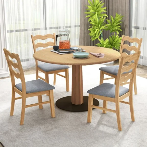 Ensemble de 2 Chaises de Salle à Manger Chaises de Cuisine Rembourrées en Tissu Dossier Ondulé Creux Cadre en Bois d'Hévéa Naturel