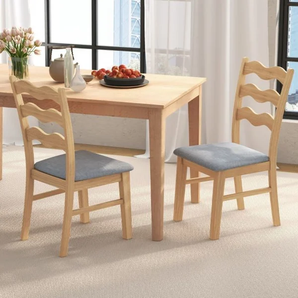 Ensemble de 2 Chaises de Salle à Manger Chaises de Cuisine Rembourrées en Tissu Dossier Ondulé Creux Cadre en Bois d'Hévéa Naturel