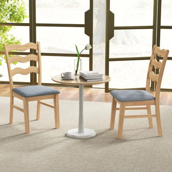 Ensemble de 2 Chaises de Salle à Manger Chaises de Cuisine Rembourrées en Tissu Dossier Ondulé Creux Cadre en Bois d'Hévéa Naturel