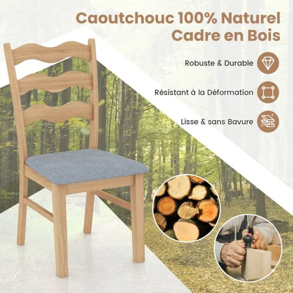 Ensemble de 2 Chaises de Salle à Manger Chaises de Cuisine Rembourrées en Tissu Dossier Ondulé Creux Cadre en Bois d'Hévéa Naturel