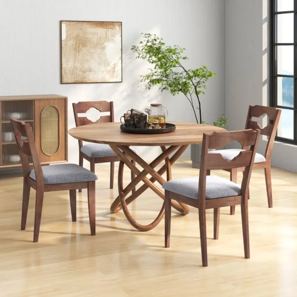 Ensemble de 2 Chaises de Salle à Manger Chaises Rembourrées en Tissu Dossier Haut Cadre en Bois d'Hévéa Chaises d'Appoint Marron