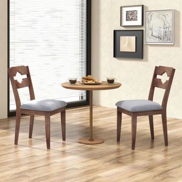 Ensemble de 2 Chaises de Salle à Manger Chaises Rembourrées en Tissu Dossier Haut Cadre en Bois d'Hévéa Chaises d'Appoint Marron