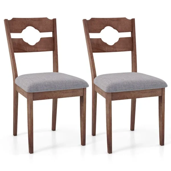 Ensemble de 2 Chaises de Salle à Manger Chaises Rembourrées en Tissu Dossier Haut Cadre en Bois d'Hévéa Chaises d'Appoint Marron