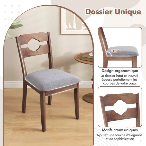 Ensemble de 2 Chaises de Salle à Manger Chaises Rembourrées en Tissu Dossier Haut Cadre en Bois d'Hévéa Chaises d'Appoint Marron