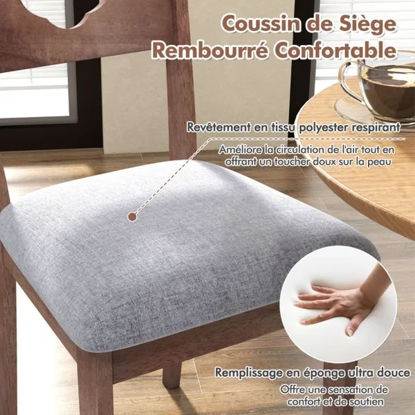 Ensemble de 2 Chaises de Salle à Manger Chaises Rembourrées en Tissu Dossier Haut Cadre en Bois d'Hévéa Chaises d'Appoint Marron