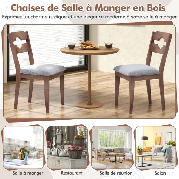 Ensemble de 2 Chaises de Salle à Manger Chaises Rembourrées en Tissu Dossier Haut Cadre en Bois d'Hévéa Chaises d'Appoint Marron
