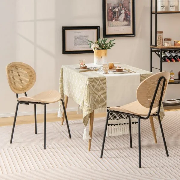 Ensemble de 2 Chaises de Salle à Manger en Rotin Chaises d'Appoint Sans Accoudoirs avec Pieds en Métal Dossier en Cannage Respirant en Maille Naturel