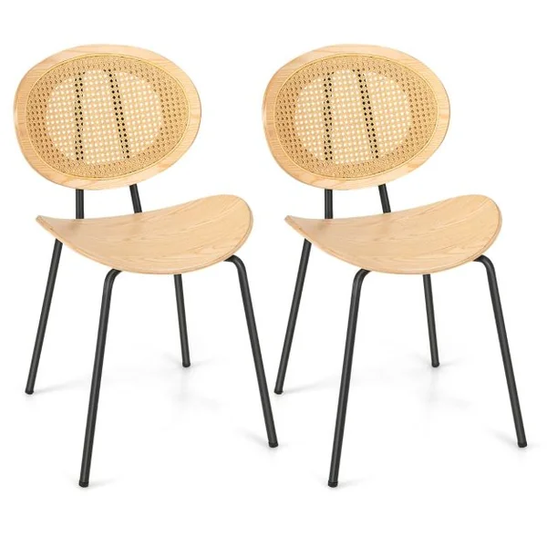 Ensemble de 2 Chaises de Salle à Manger en Rotin Chaises d'Appoint Sans Accoudoirs avec Pieds en Métal Dossier en Cannage Respirant en Maille Naturel