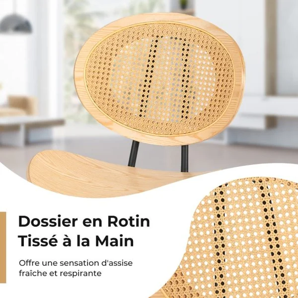 Ensemble de 2 Chaises de Salle à Manger en Rotin Chaises d'Appoint Sans Accoudoirs avec Pieds en Métal Dossier en Cannage Respirant en Maille Naturel