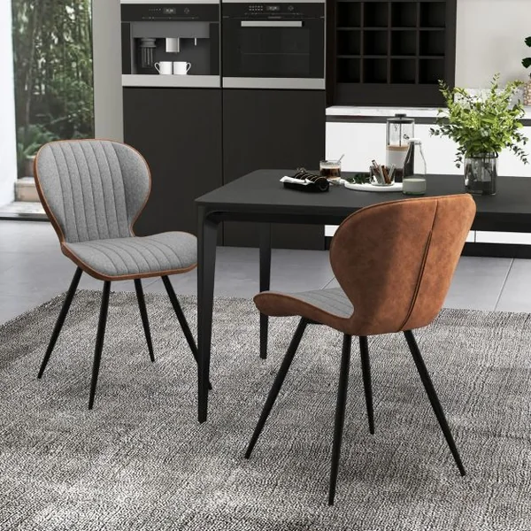 Ensemble de 2 Chaises de Salle à Manger sans Accoudoirs avec Dossier Courbé Confortable pour Salon Cuisine Chambre Gris