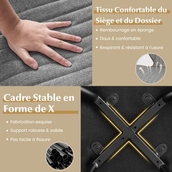 Ensemble de 2 Chaises de Salle à Manger sans Accoudoirs avec Dossier Courbé Confortable pour Salon Cuisine Chambre Gris