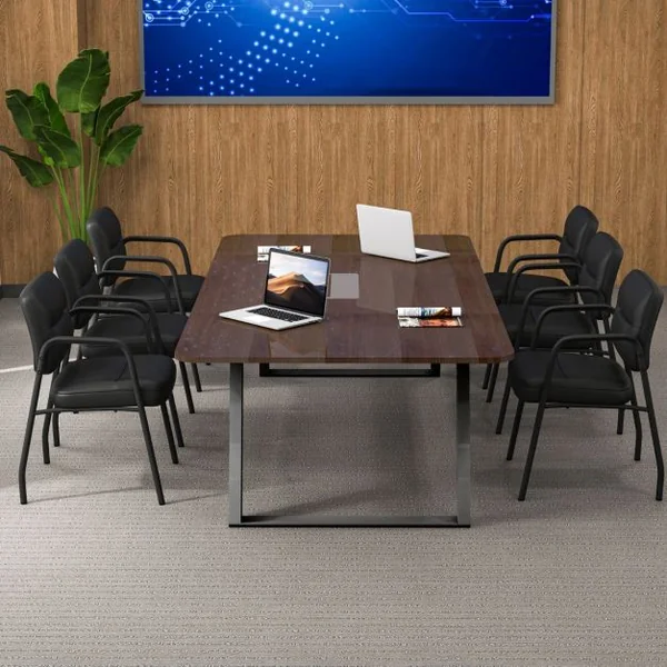 Ensemble de 2 Chaises d'Invité pour Salle d'Attente Chaises de Réception Rembourrées en Cuir PU Mélangé Accoudoirs Intégrés Noir