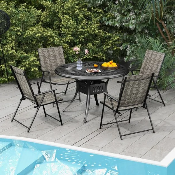 Ensemble de 2 Chaises Pliantes de Patio Chaises de Salle à Manger D'Extérieur en Osier Accoudoirs Chaises Pliables avec Cadre en Métal