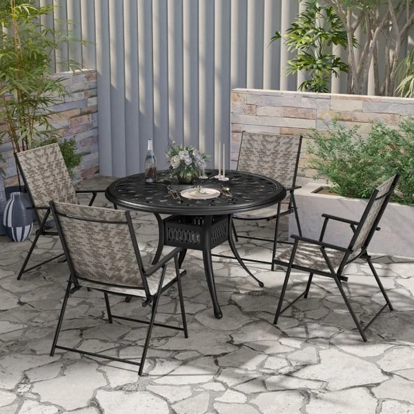 Ensemble de 2 Chaises Pliantes de Patio Chaises de Salle à Manger D'Extérieur en Osier Accoudoirs Chaises Pliables avec Cadre en Métal