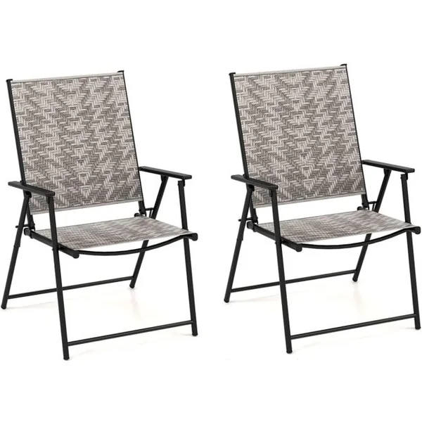 Ensemble de 2 Chaises Pliantes de Patio Chaises de Salle à Manger D'Extérieur en Osier Accoudoirs Chaises Pliables avec Cadre en Métal