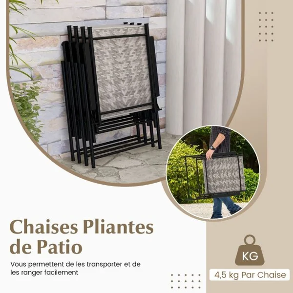 Ensemble de 2 Chaises Pliantes de Patio Chaises de Salle à Manger D'Extérieur en Osier Accoudoirs Chaises Pliables avec Cadre en Métal